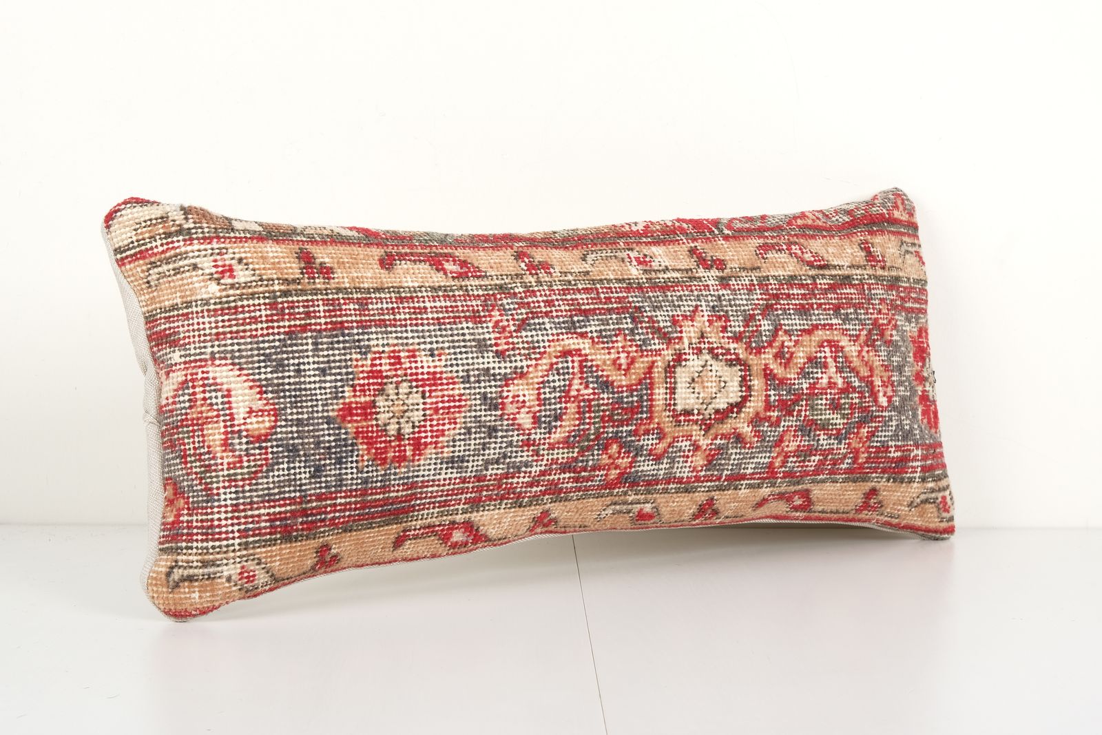 Pillow Case Fashioned From A Vintage Turkish Wool Cover, Mid 20th Century Anatolian Carpet 10'' X 26'' photo furniture