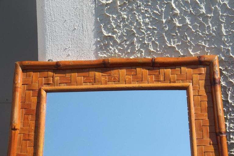 Old Bamboo Wall Mirror Italian Design Gabriella Crespi Style, 1960 Light Brown photo Home Decor
