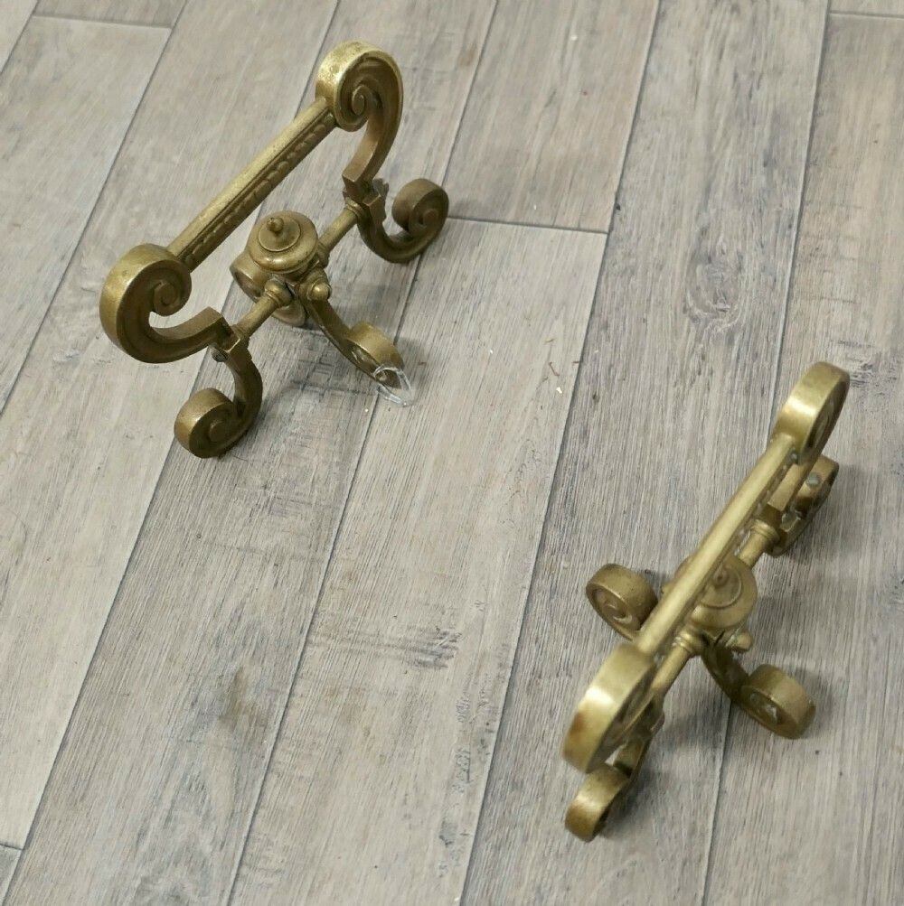 Very Attractive Pair Of Brass Andirons, Fire Tool Rests photo Home Fixtures