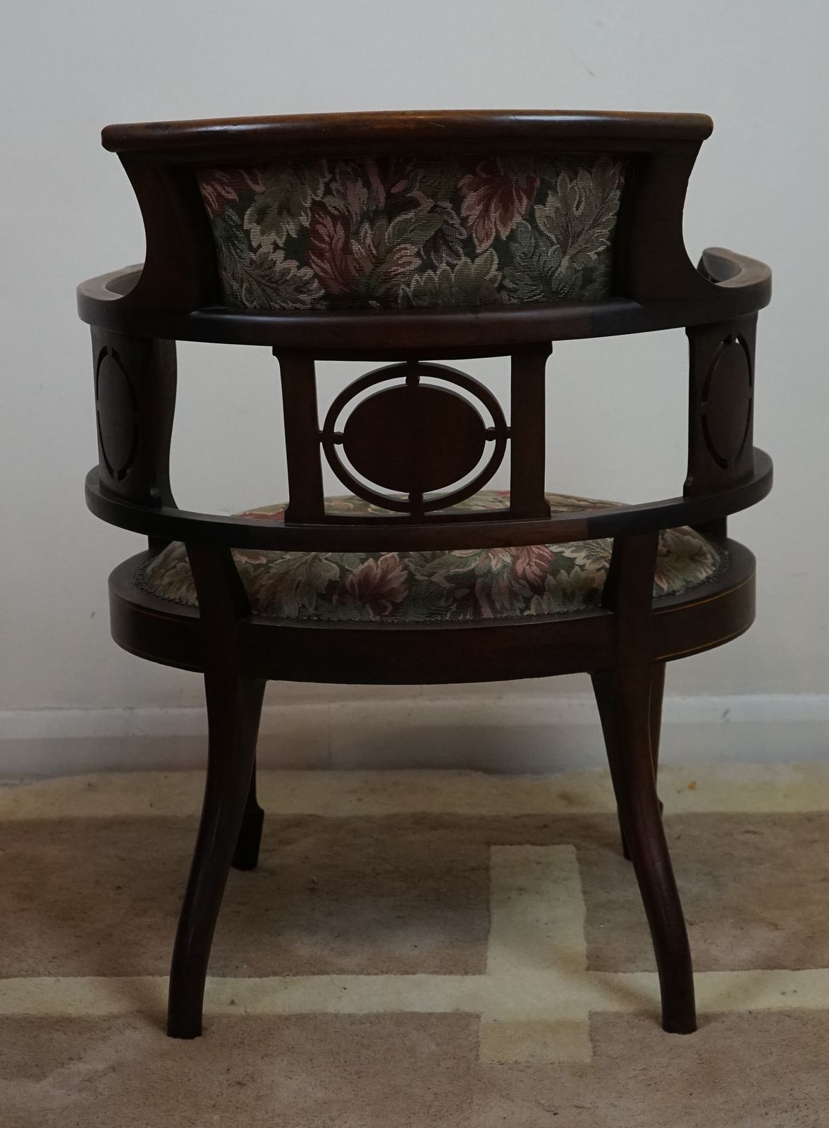 Beautiful Edwardian Mahogany And Inlaid Tub Back Chair. photo buy