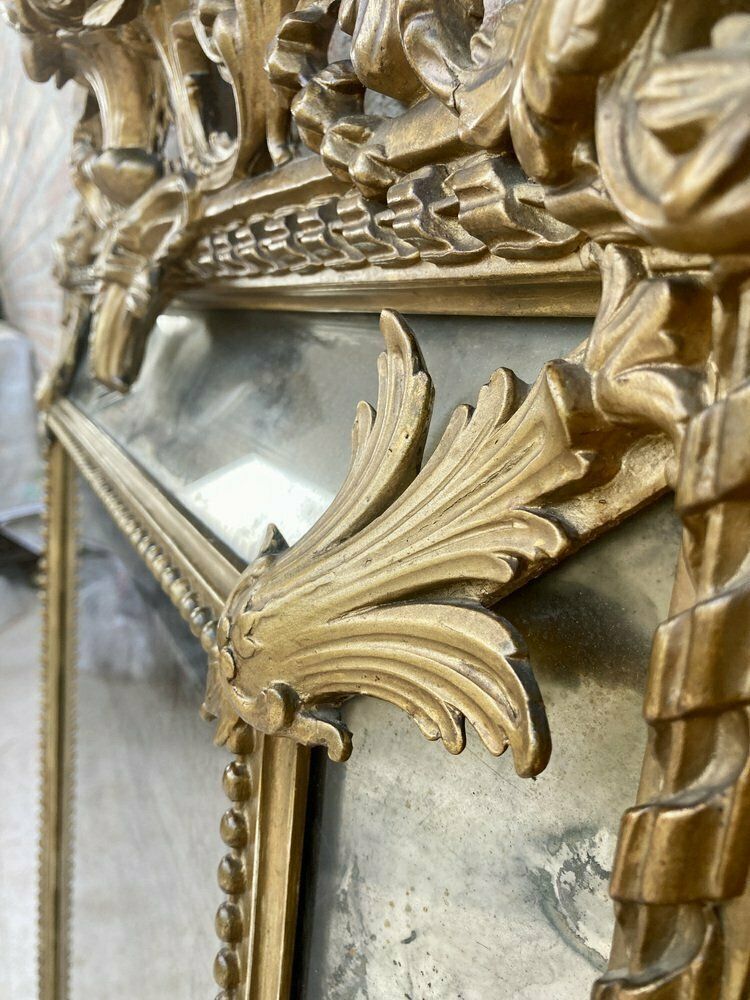 17502.0 Antique French Louis XVI Gold Leaf Beveled Mirror, 1890 photo