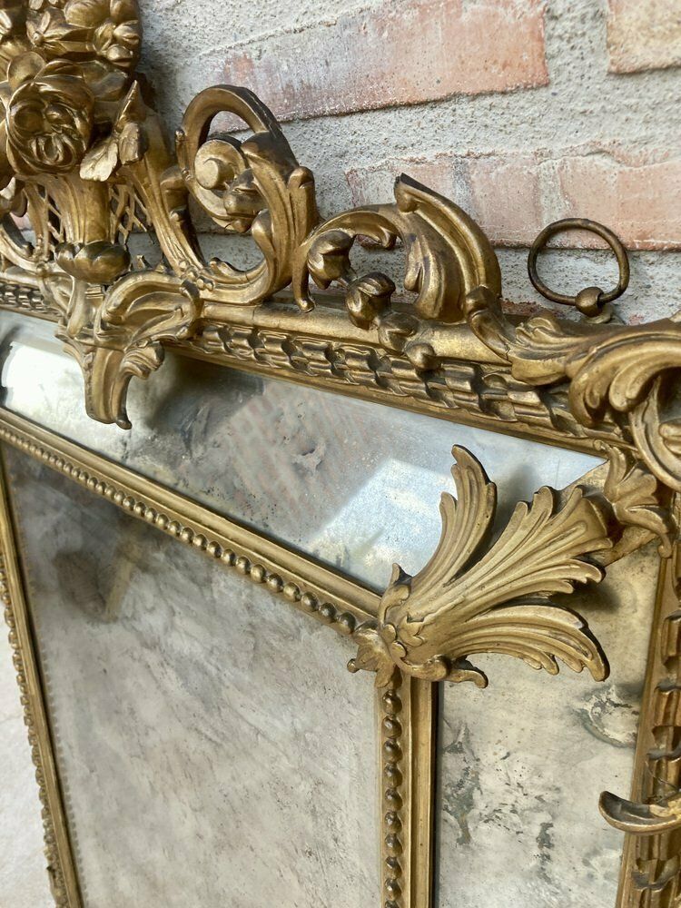 photo vinterior Antique French Louis XVI Gold Leaf Beveled Mirror, 1890