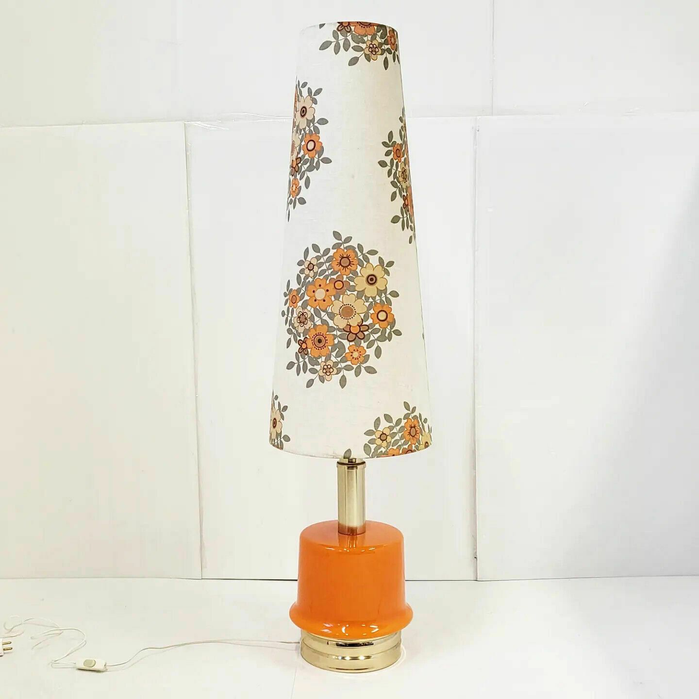 Vintage Floor Lamp 1970 Space Age Orange Glass & Brass 70s Flower Power