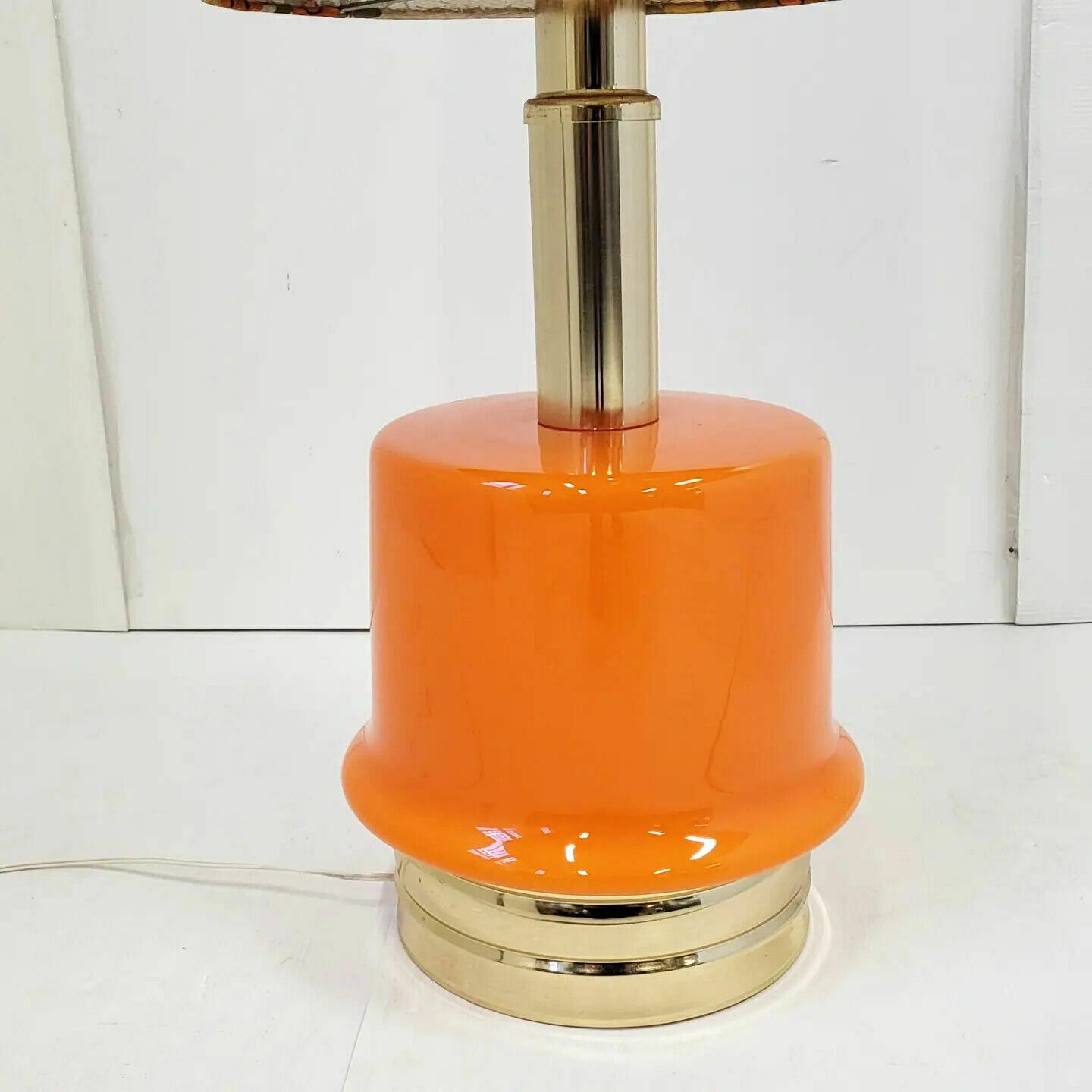 Vintage Floor Lamp 1970 Space Age Orange Glass & Brass 70s Flower Power photo furniture