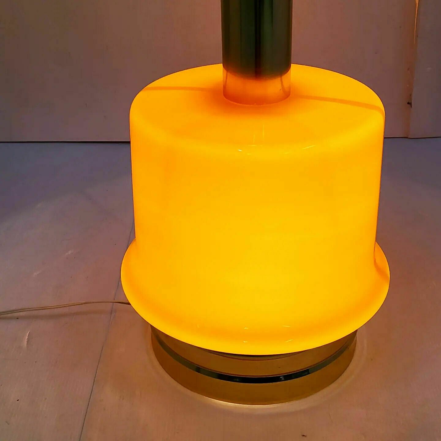 Vintage Floor Lamp 1970 Space Age Orange Glass & Brass 70s Flower Power photo for sale