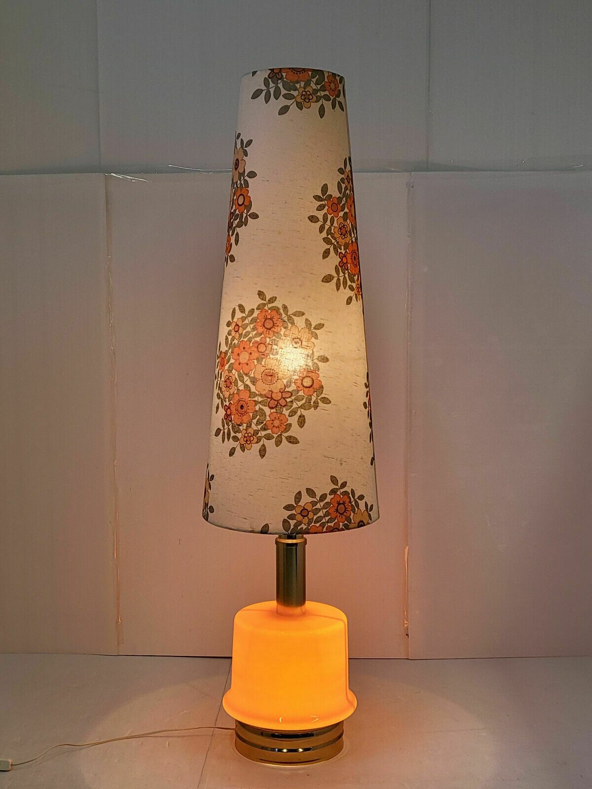 Vintage Floor Lamp 1970 Space Age Orange Glass & Brass 70s Flower Power photo 998.0