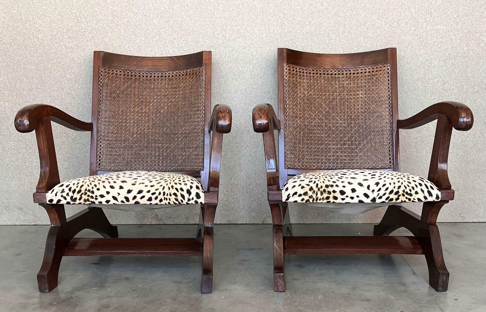 Pair Of Mid 20th Century Walnut, Caned Back Fireplace Low Armchairs photo furniture