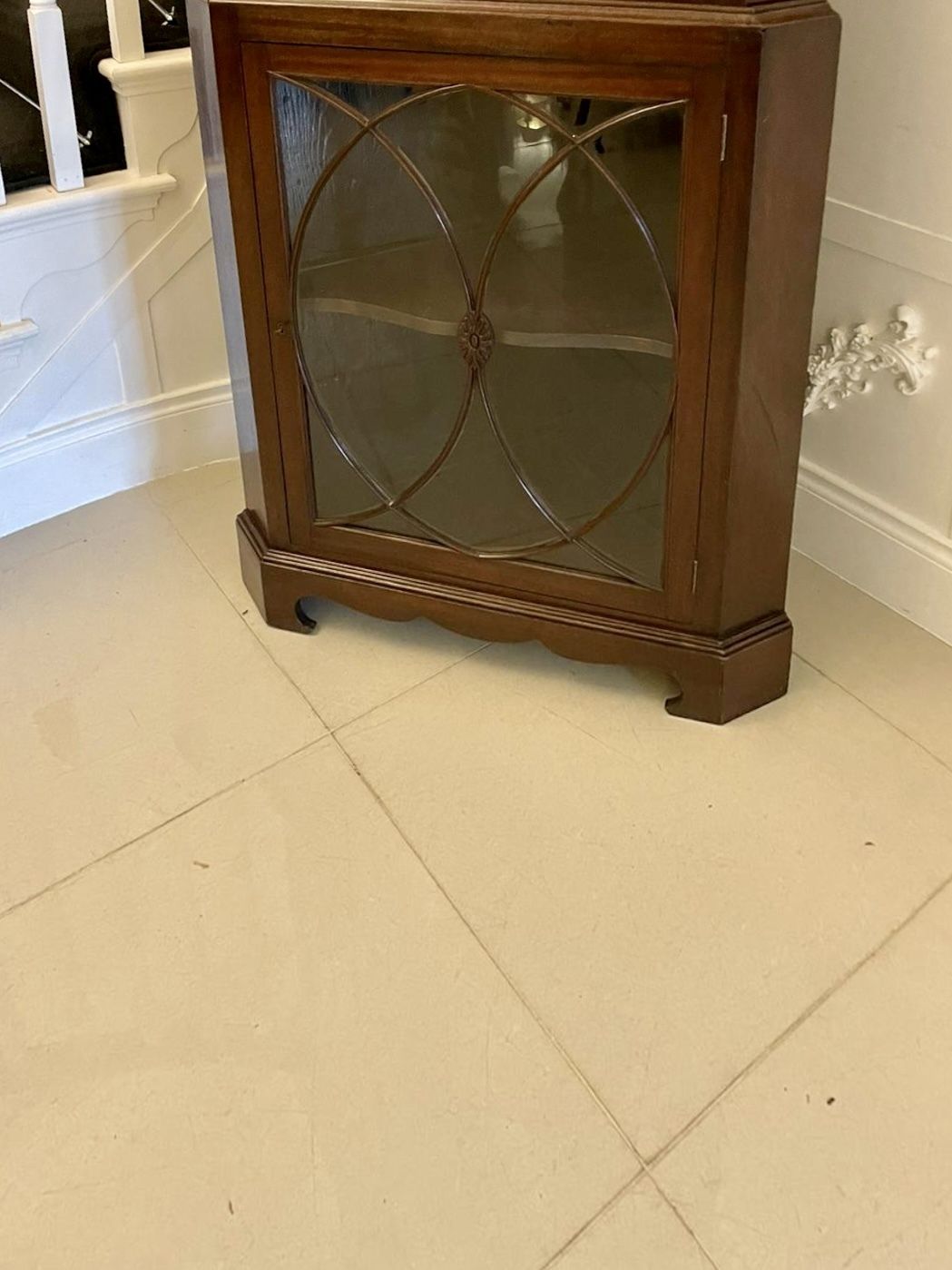 photo for sale Antique Mahogany Astragal Glazed Carved Corner Cabinet