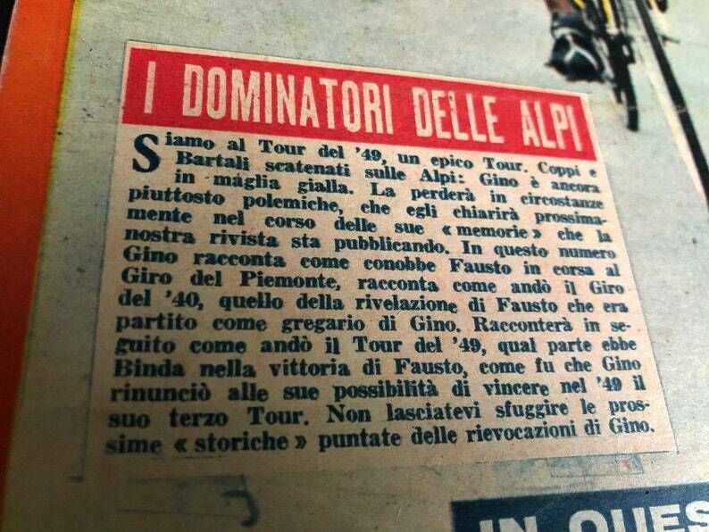 Fausto Coppi / Gino Bartali Original Vintage Cycling Print 1949 Tour De France photo for sale