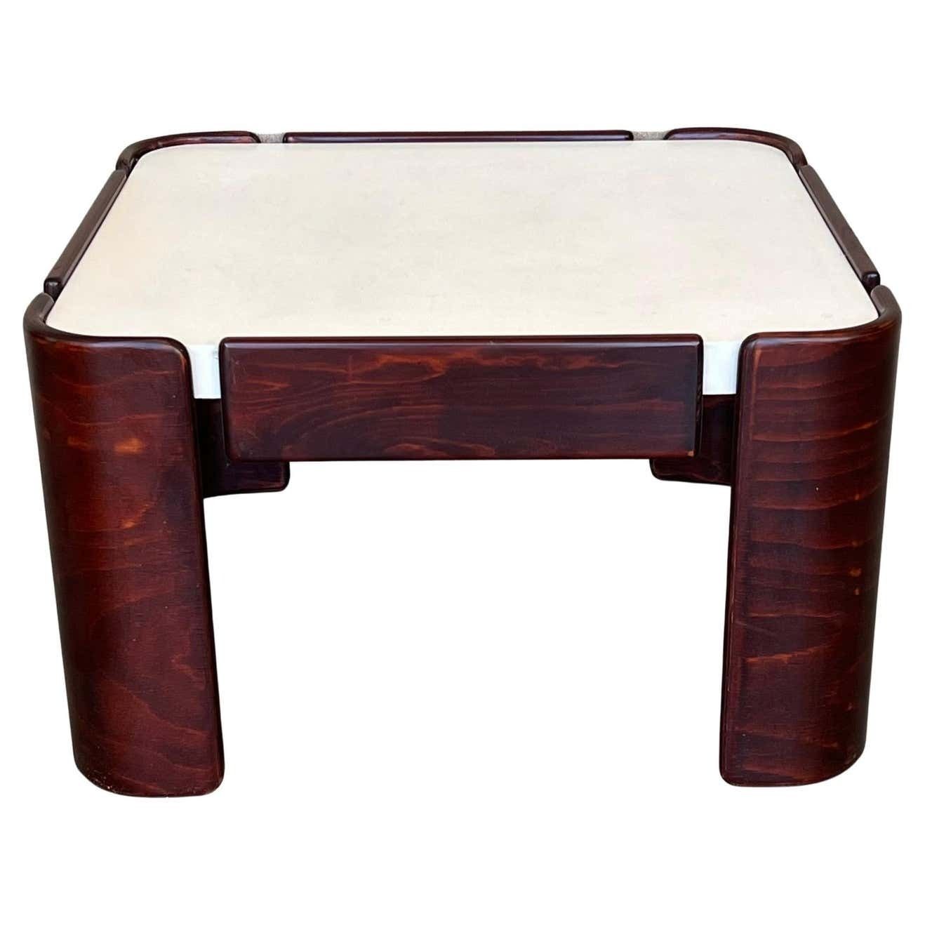 Mid Century Modern Square Table With Curved Legs And White Top