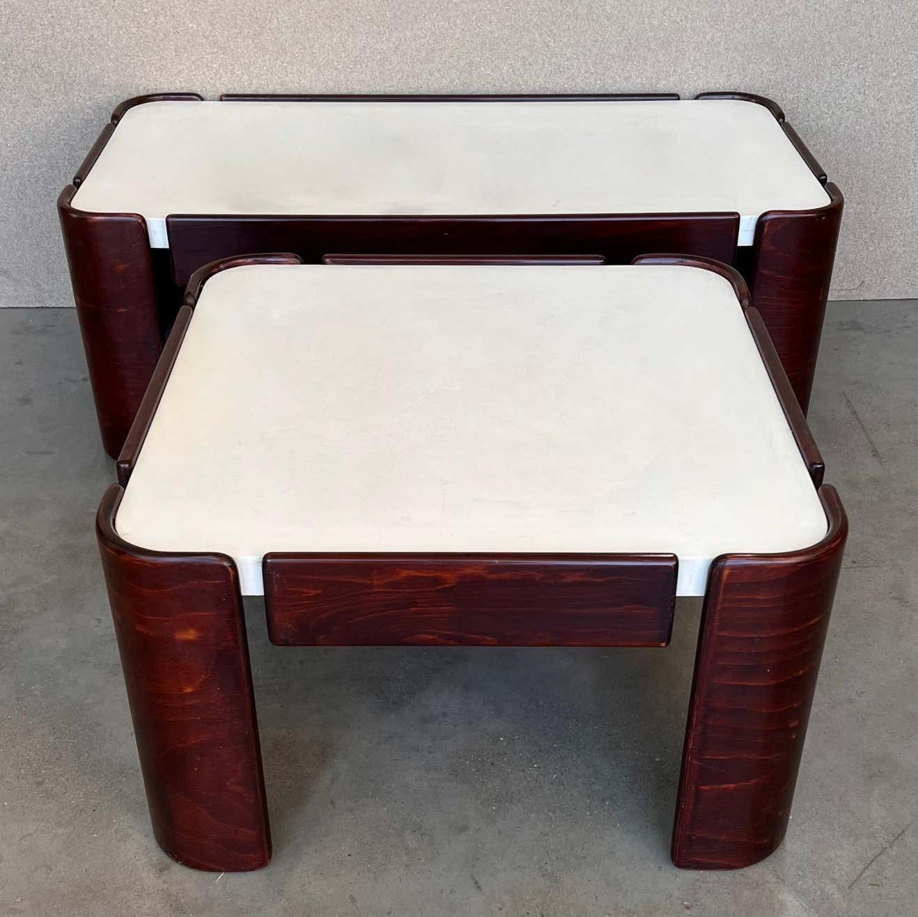 Set Of Mid Century Modern Coffee Tables With Curved Legs And White Top photo furniture