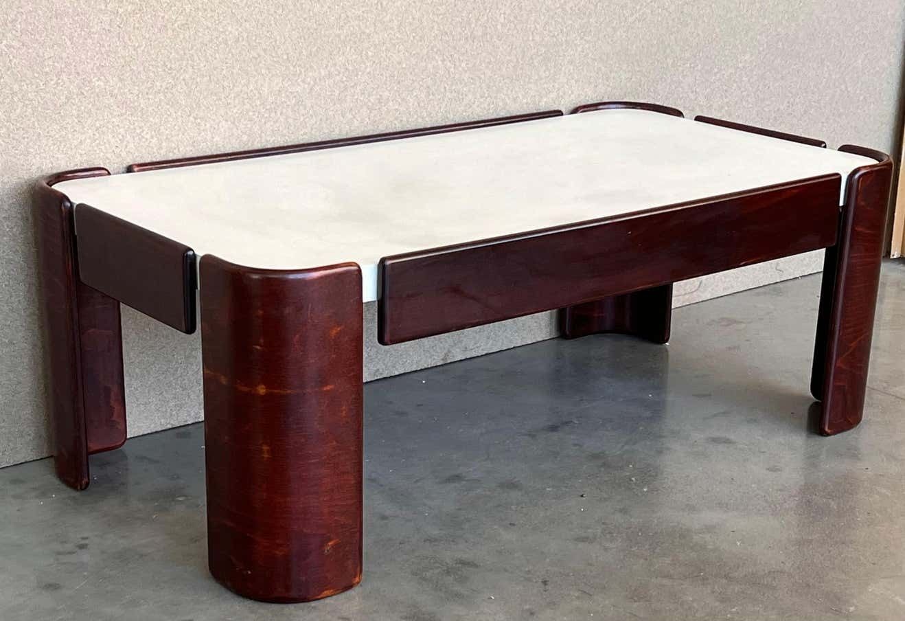 Set Of Mid Century Modern Coffee Tables With Curved Legs And White Top photo vinterior