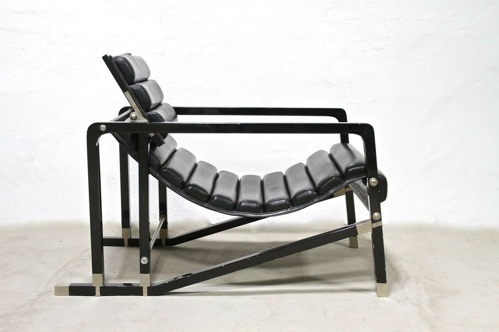 Transat Chair With Black Leather, Design Eileen Gray 1927, France Ca. 1975 photo buy
