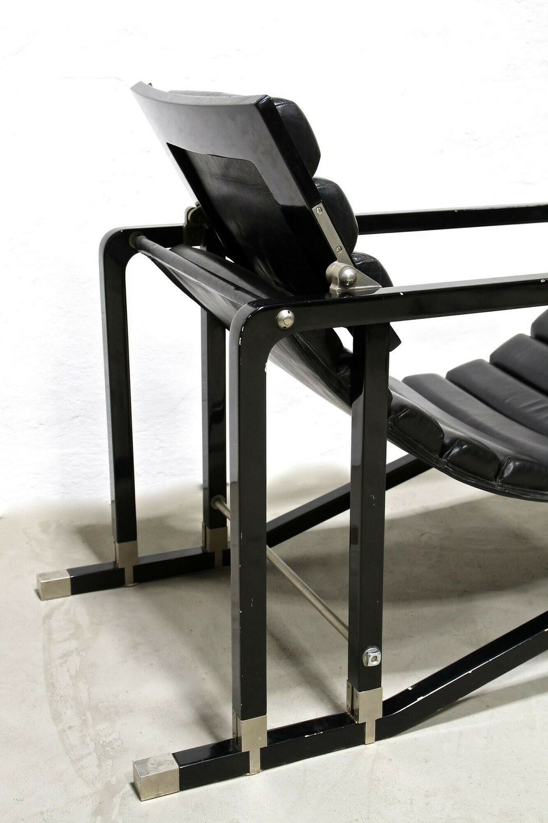 Transat Chair With Black Leather, Design Eileen Gray 1927, France Ca. 1975 photo vintage