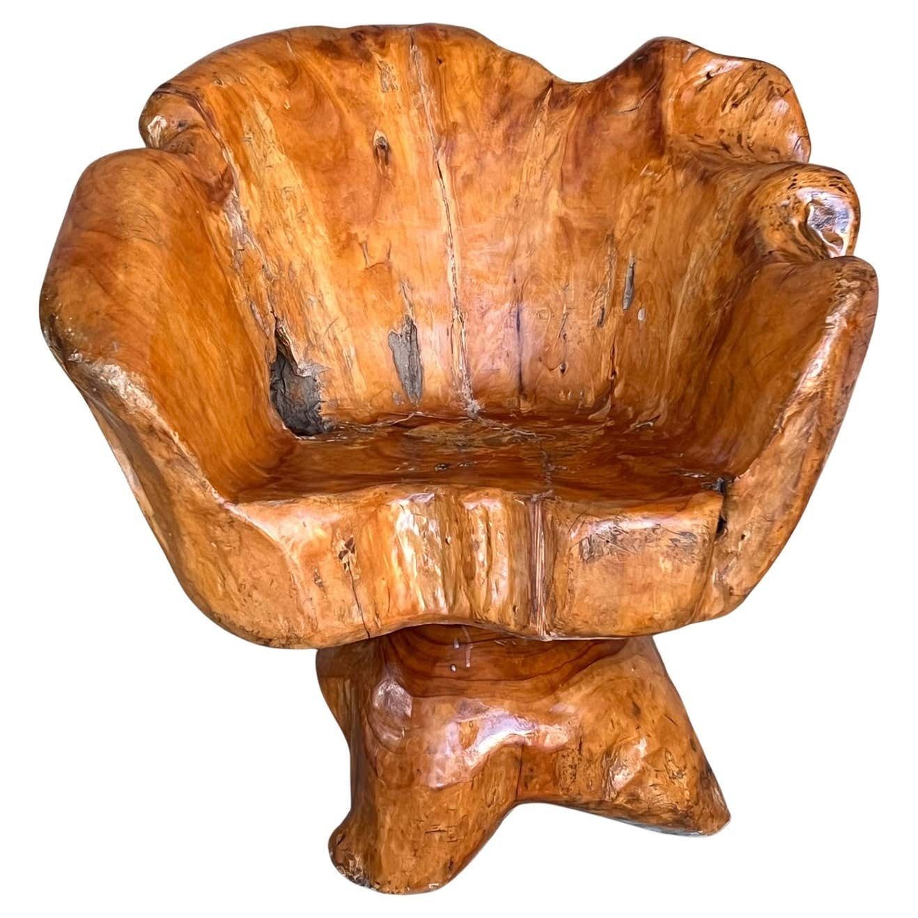 1950 Solid Wood Swivel Armchair Or Side Table