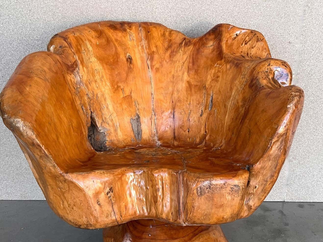 1950 Solid Wood Swivel Armchair Or Side Table photo vintage