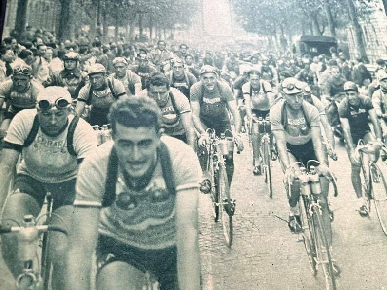 Vintage Cycling Print   Tour De France Louison Bobet 1950 photo furniture