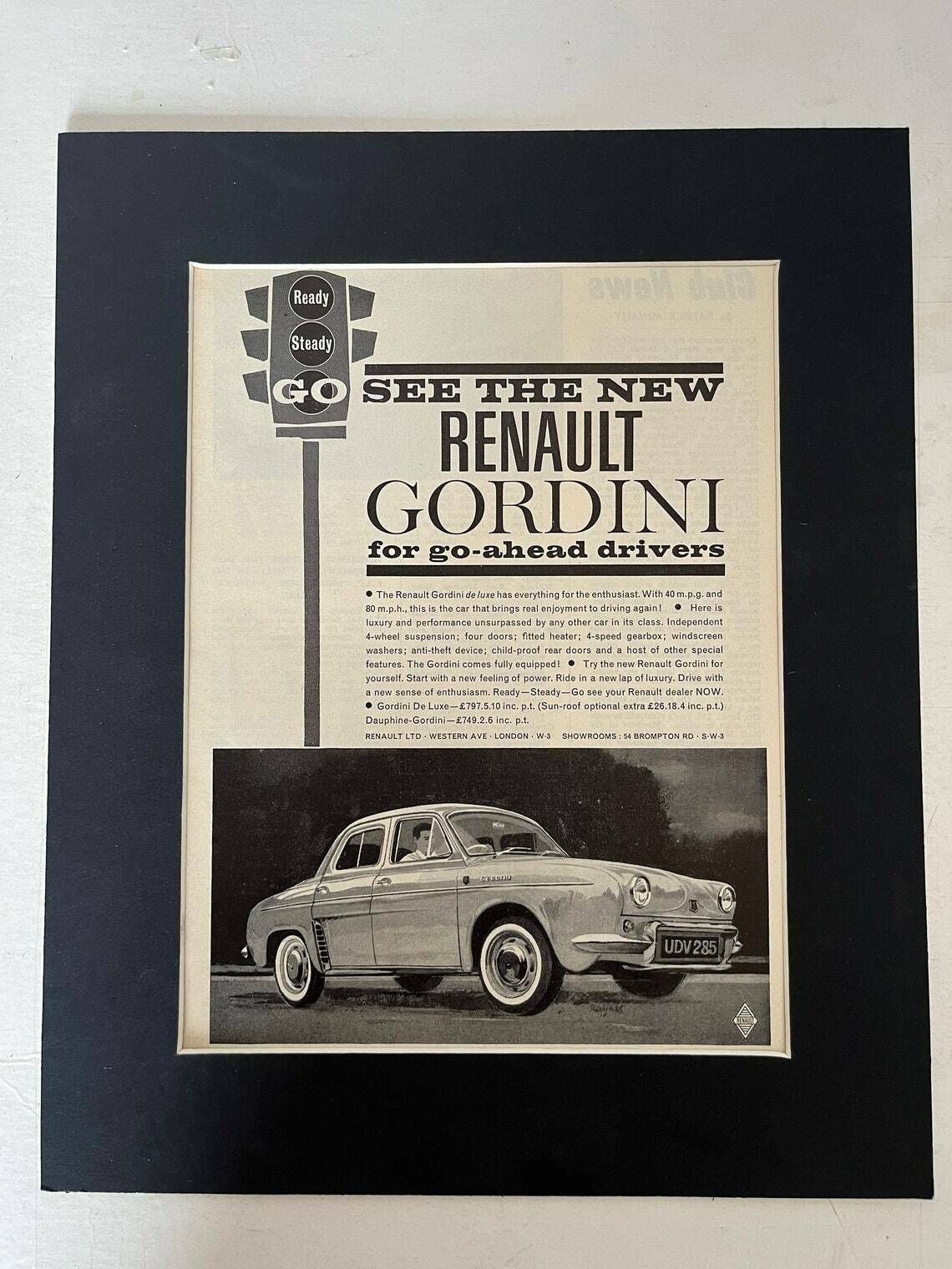Renault Dauphine Gordini Vintage Advertising Print C.1961 photo for sale