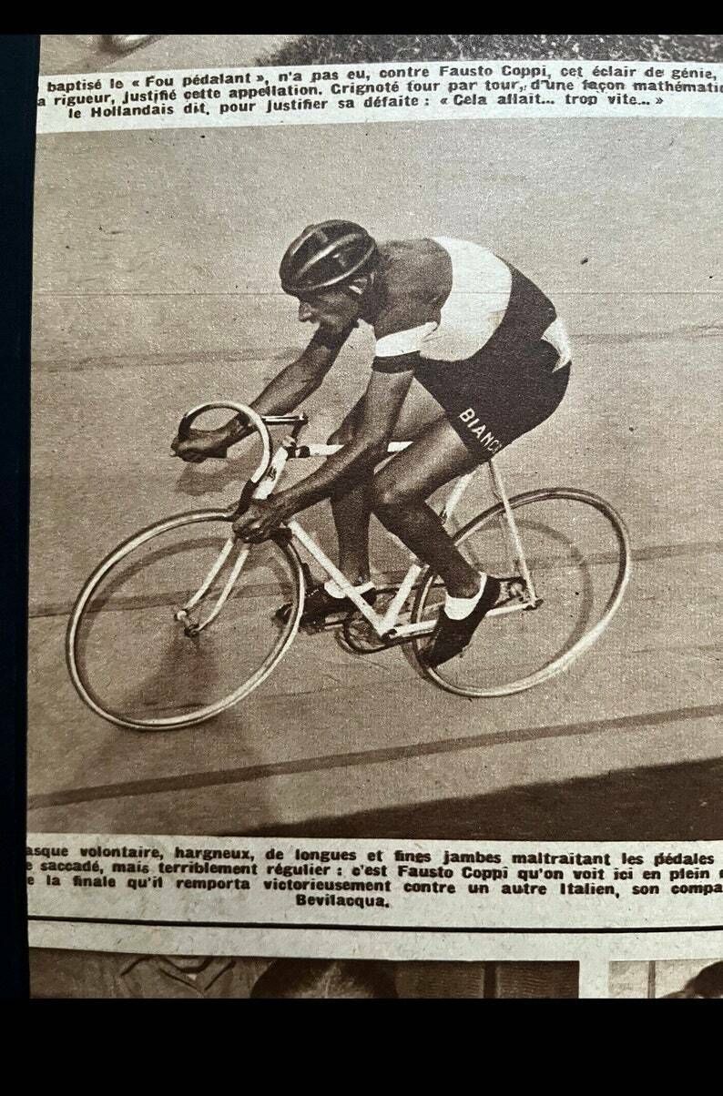 Fausto Coppi / Bianchi Original Vintage Cycling Print 1953 photo for sale