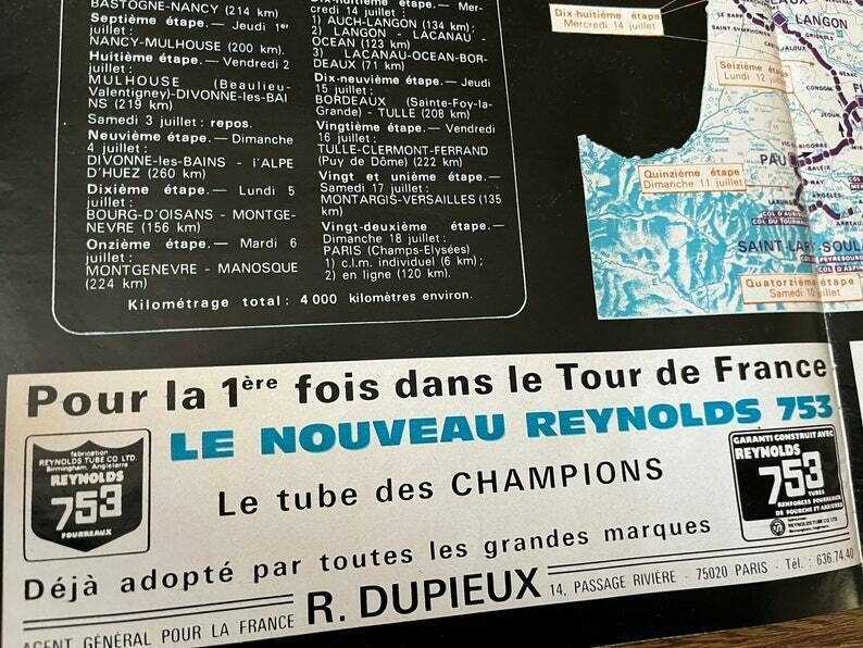 1976 Tour De France Map   Vintage Cycling Print   Eddy Merckx Era photo 226.0