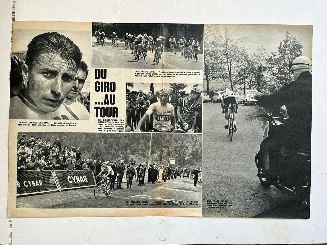 Original Vintage Cycling Print 1960s Giro D’italia Jacques Anquetil