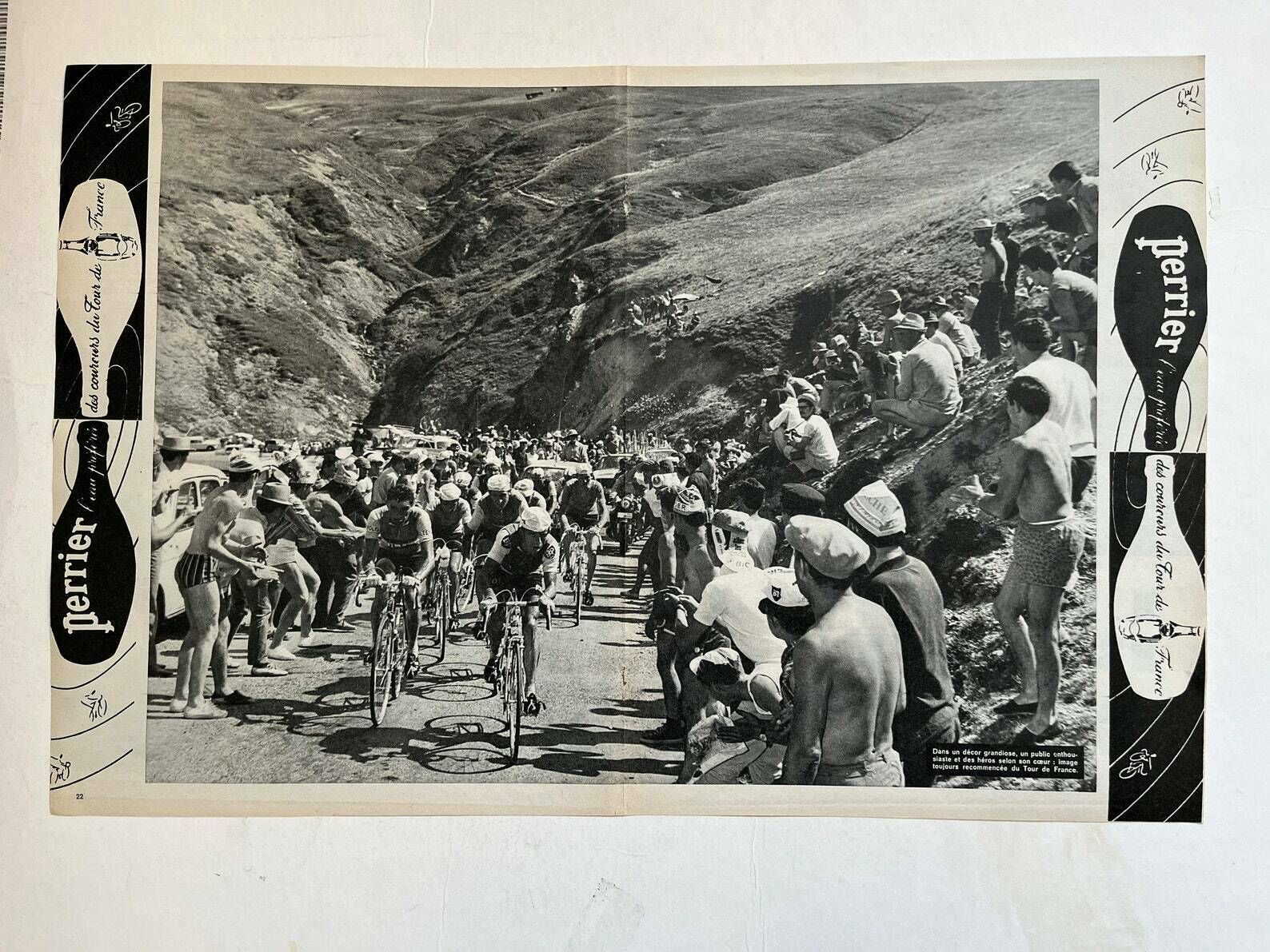 Vintage Tour De France/ Perrier Original Vintage Cycling Print 1960s