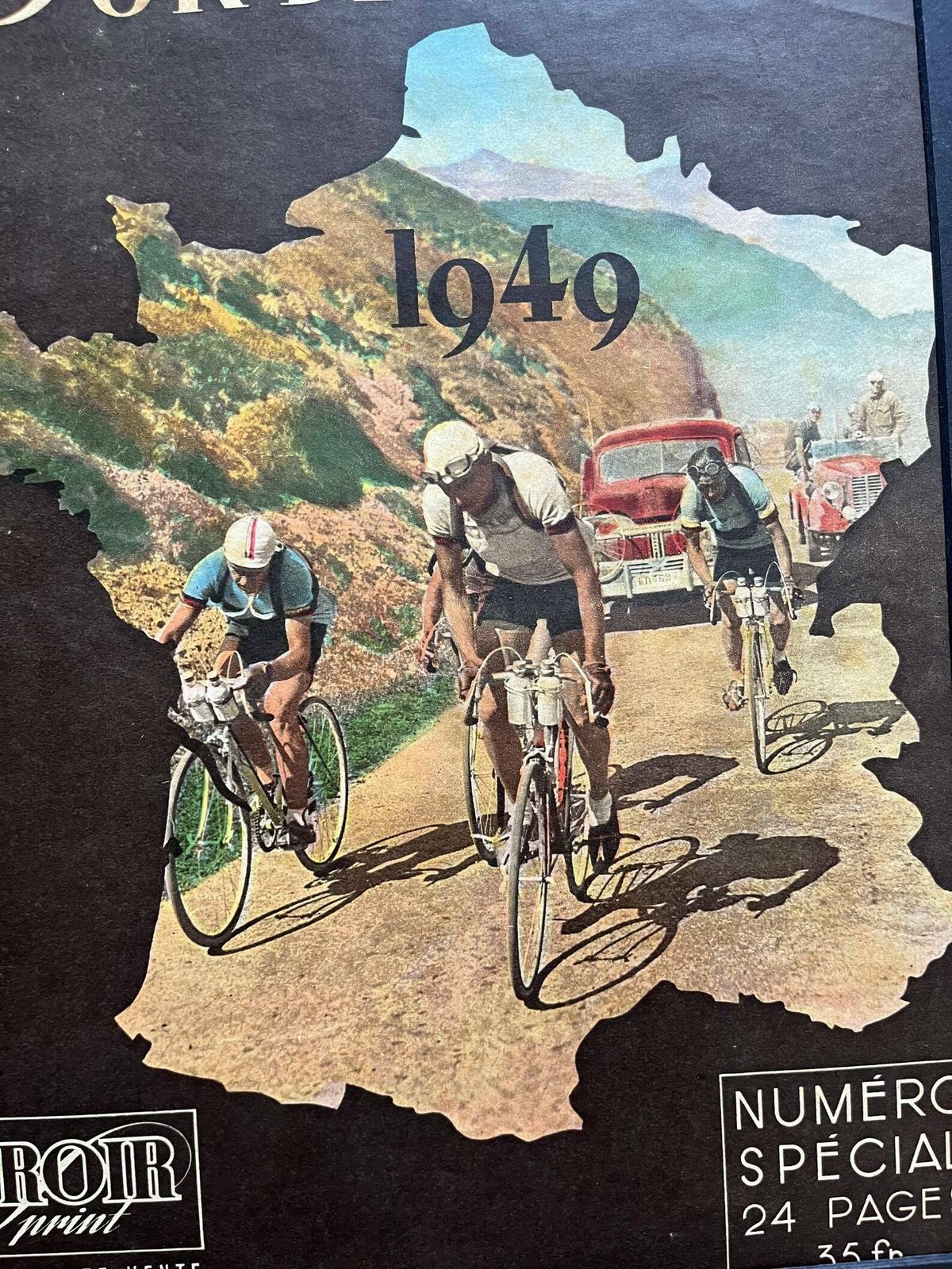 1949 Tour De France Map   Original Vintage Cycling Magazine Print photo Art