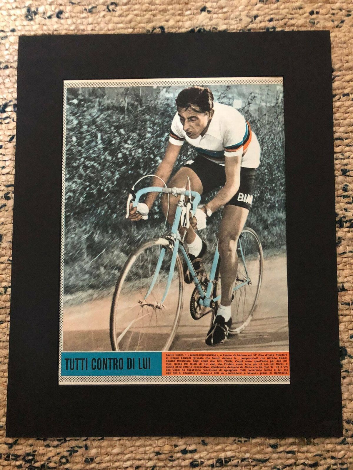 1953 Fausto Coppi Bianchi Original Vintage Italian Cycling Print