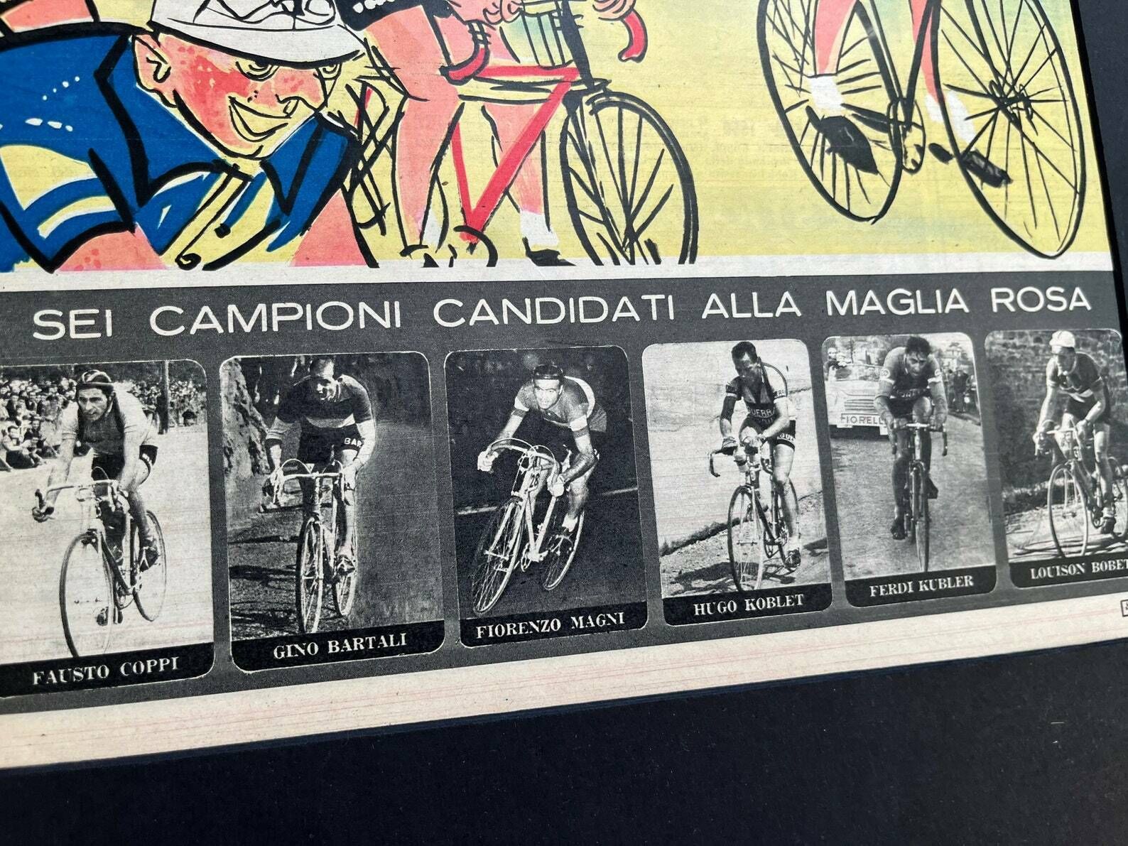 Fausto Coppi / Bianchi Original Vintage Cycling Print 1953 Giro D’italia photo furniture