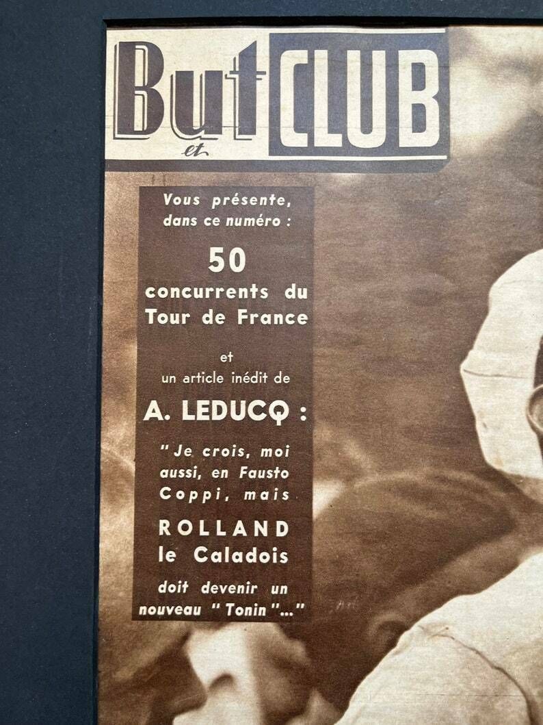 Fausto Coppi Original Vintage Cycling Print 1949 Tour De France photo for sale