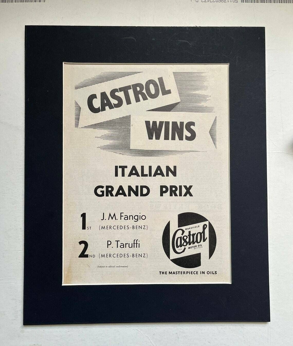 Vintage Castrol Italian Grand Prix Print 1955 photo furniture