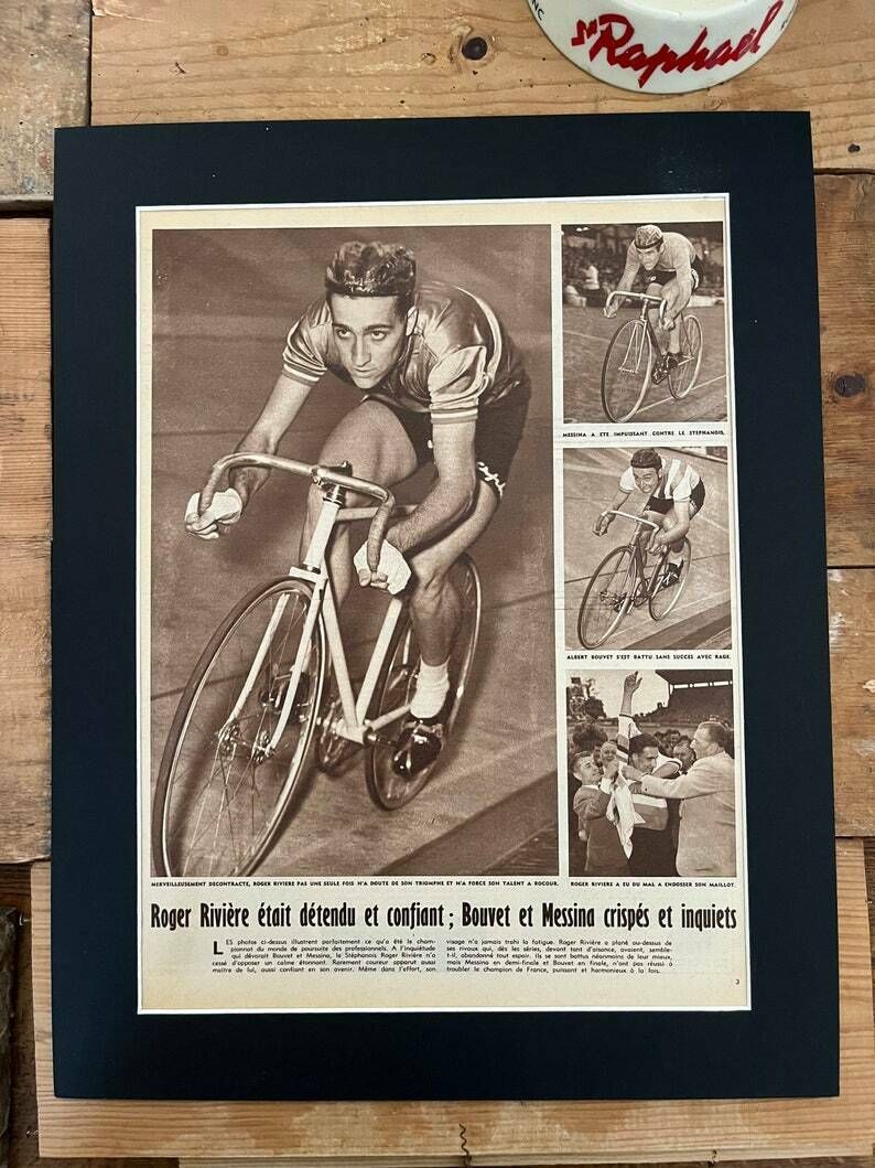 Original Roger Rivière St Raphael Pista Cycling Print 1957