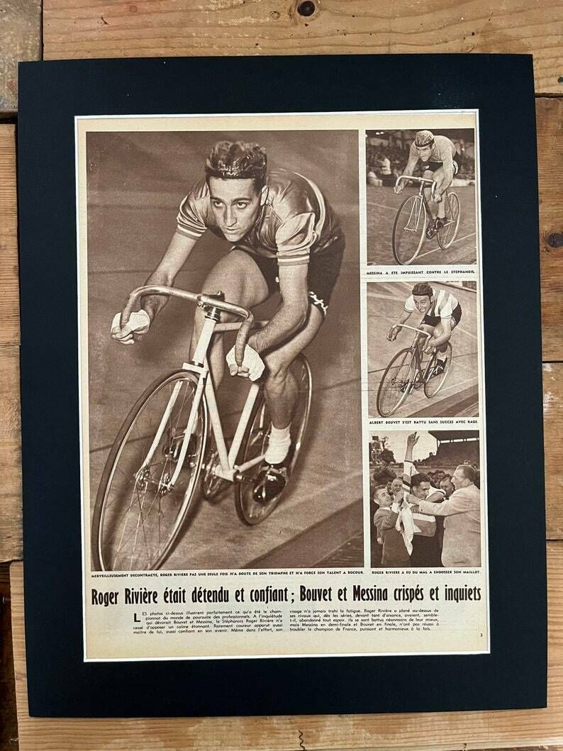 Original Roger Rivière St Raphael Pista Cycling Print 1957 photo for sale