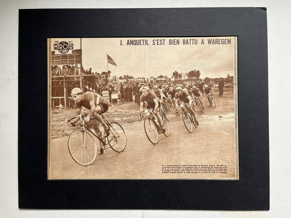 Jacques Anquetil Original Vintage Cycling Print 1957 Waregem World Championships photo for sale