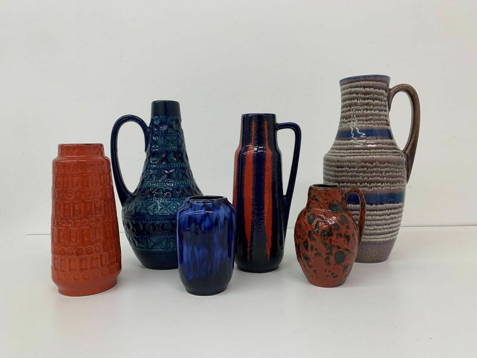 Set Van 6 Keramische Vazen Van Scheurich West Germany, Ca. Jaren 1960