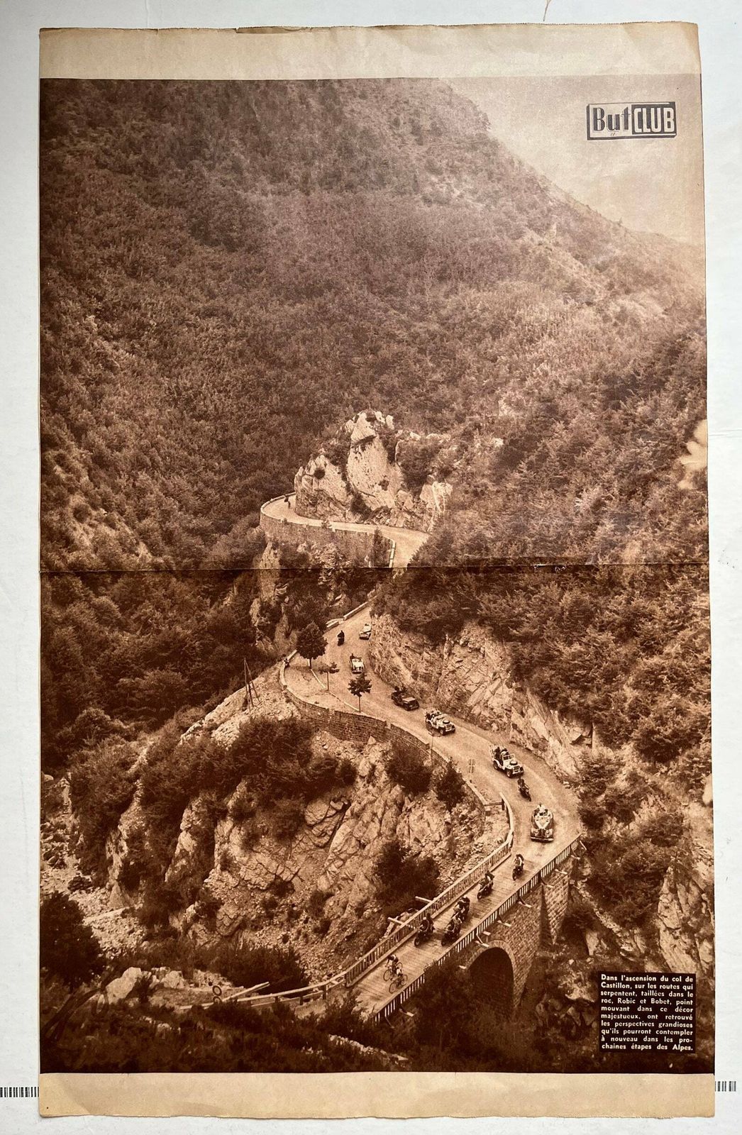 Original Vintage Tour De France Col Du Castillon Cycling Print 1952 Peloton photo furniture