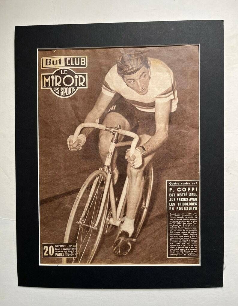 Fausto Coppi / Bianchi Original Vintage Cycling Print 1953 photo for sale