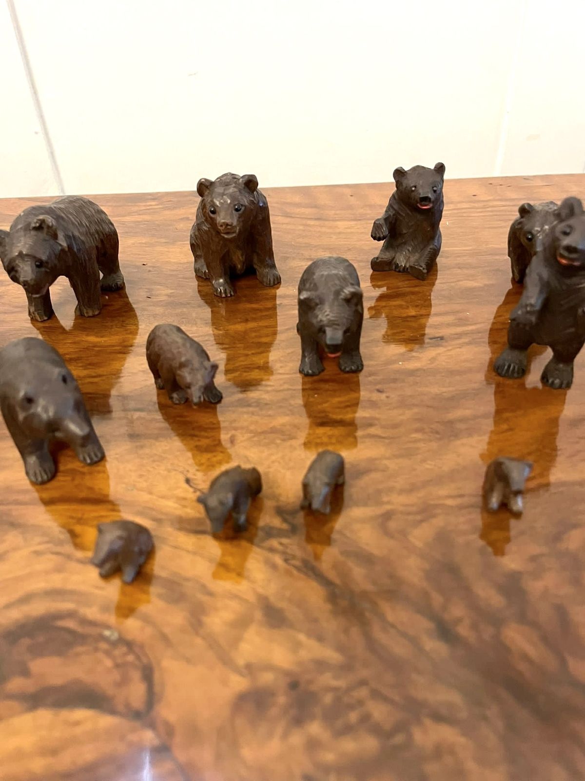 Antique Set Of Fifteen 19th Century Miniature Carved Oak Black Forest Bears photo furniture