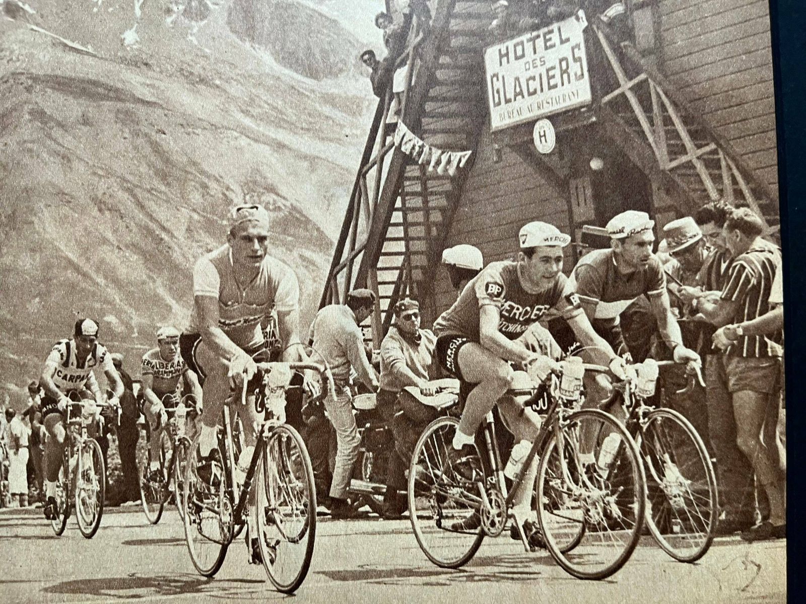 Vintage Tour De France Cycling Print   Col Du Lauteret 1962 photo for sale