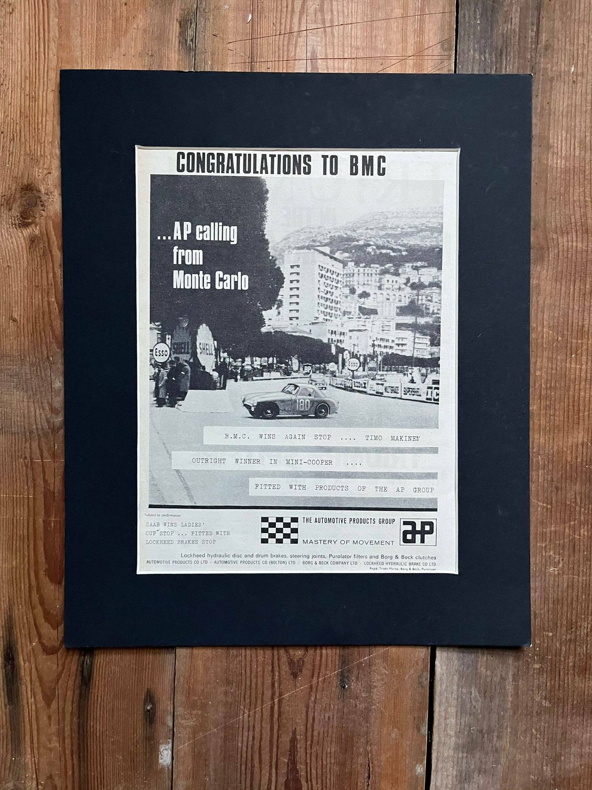 Vintage Bmc Advertising Print 1963 Monte Carlo Rally photo Art