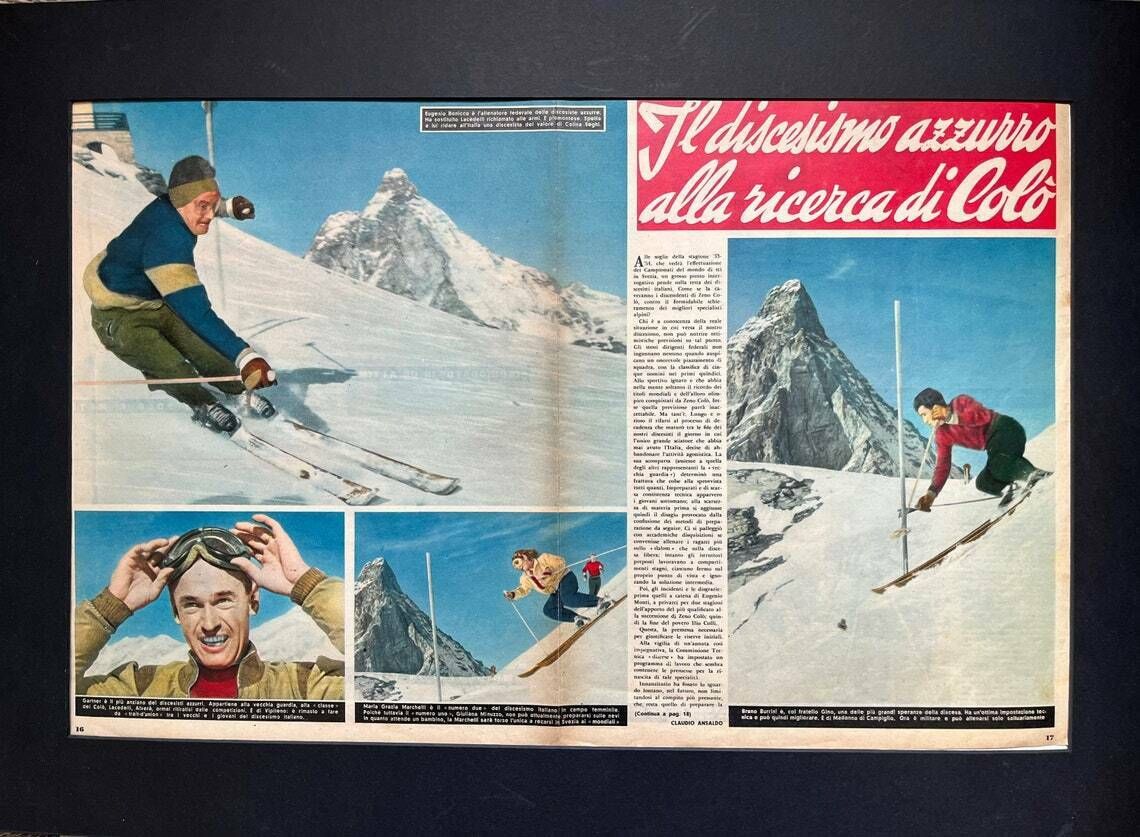 Vintage Italian Skiing Print C1953 photo vintage