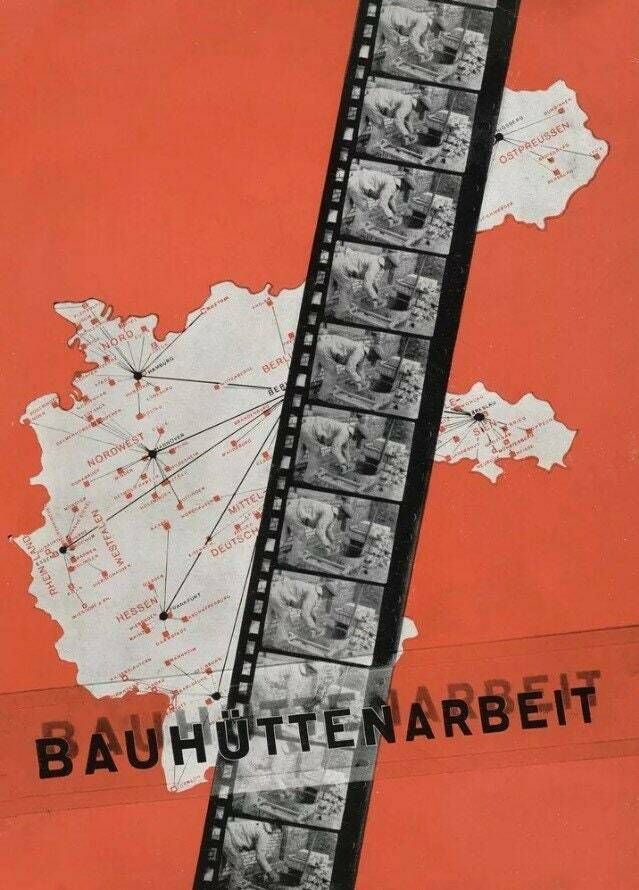 1920s Bauhaus Constructivism Design Poster Laszlo Moholy Nagy “Bauhuttenarbeit”
