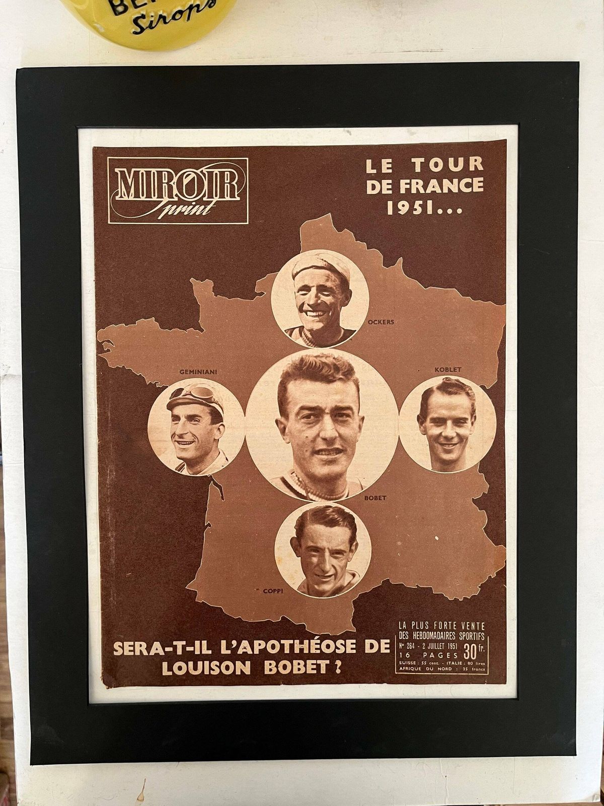 Original Vintage Cycling Print 1951 Tour De France Fausto Coppi / Louison Bobet Raphael Geminiani photo furniture