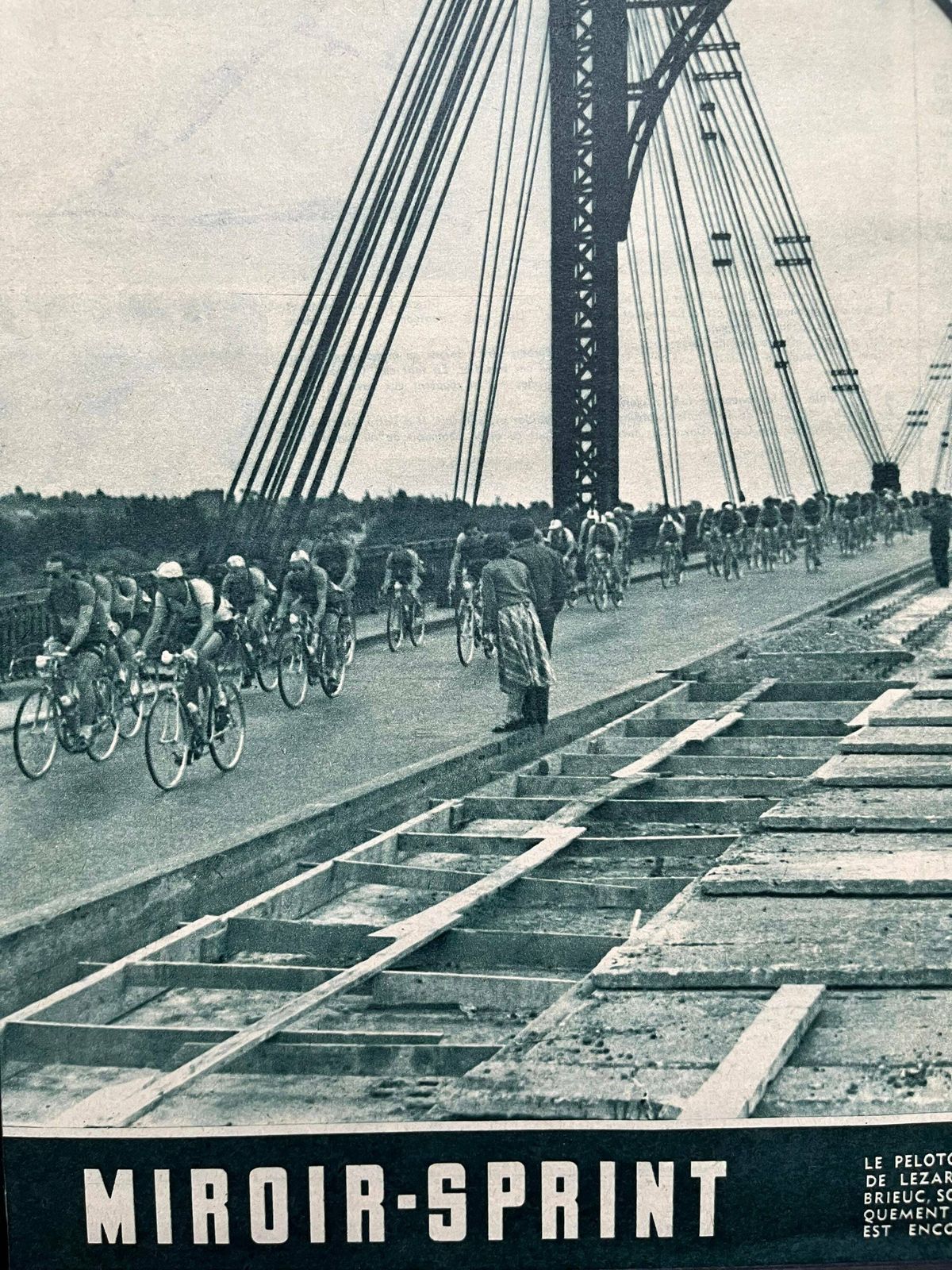 Vintage Tour De France Cycling Print   1950s Pont De Lezardieux photo Art