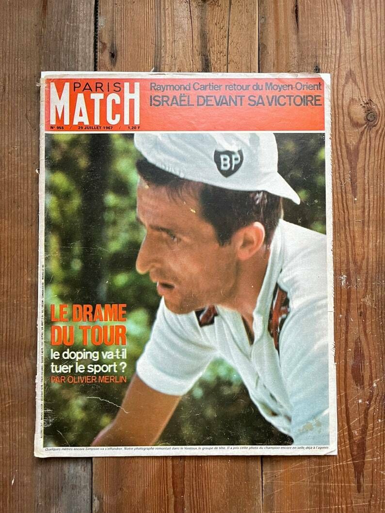 Paris Match Tom Simpson Original Vintage Cycling Print 1967 photo for sale