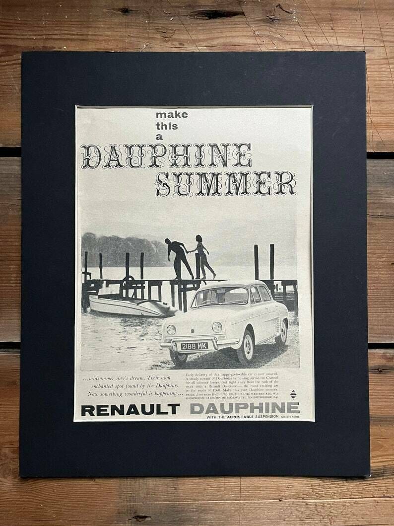 Renault Dauphine Gordini Vintage Advertising Print C.1958 photo for sale