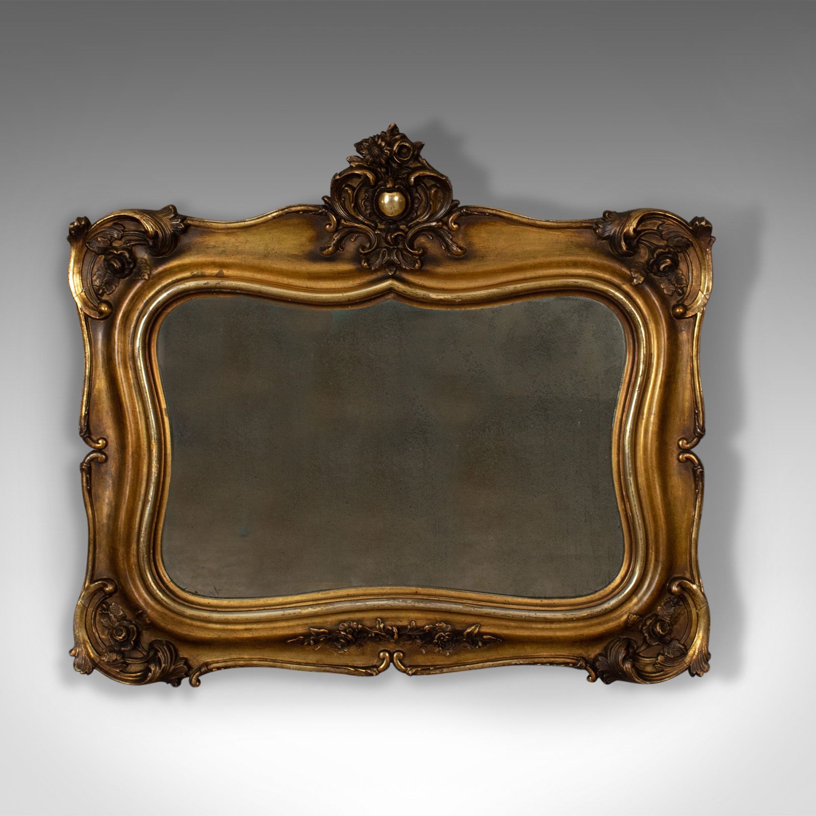 Antique Wall Mirror, Mid Sized, Italian, Gilt Frame, Vanity, 19th Century C1900
