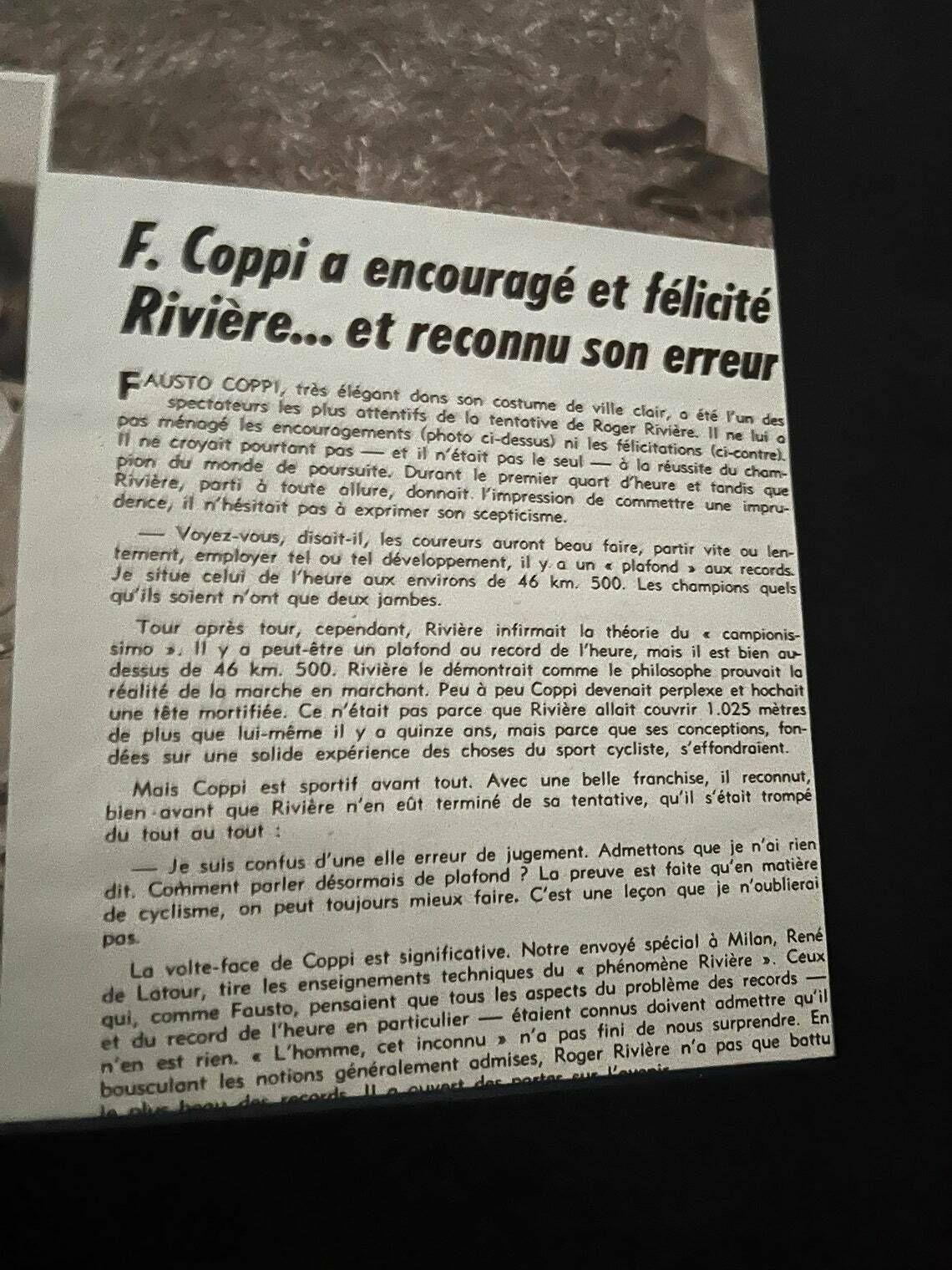 Original Roger Rivière / Fausto Coppi Pista Cycling Print 1957 photo Art