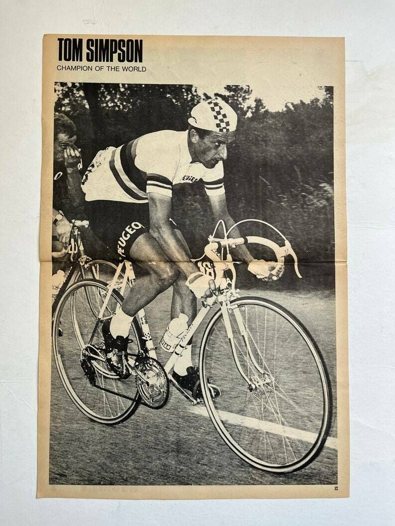 Tom Simpson / Peugeot Original Vintage Cycling Print 1966 photo Art