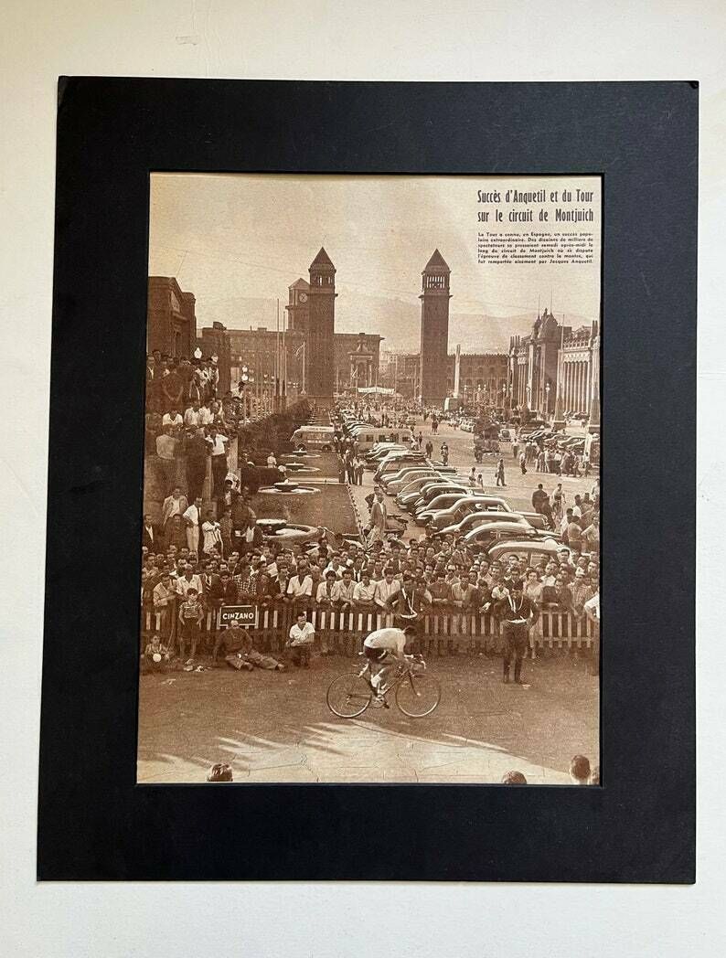 Jacques Anquetil Original Vintage Cycling Print 1957 Tour De France Montjuich